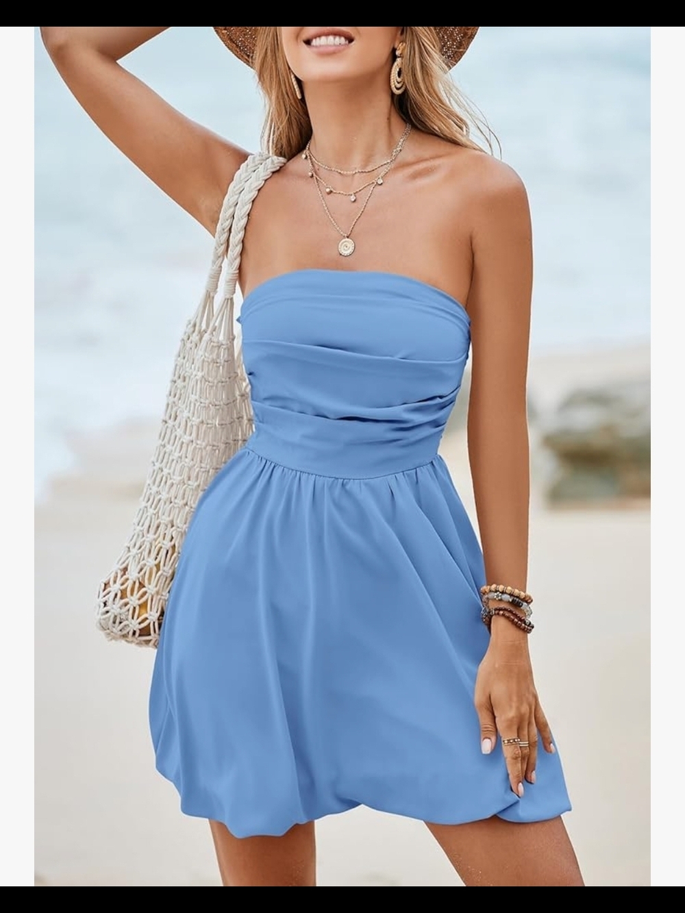 Nwt Large Wenrine Women's Sexy Strapless Summer Mini Dress Sleeveless Smocked A